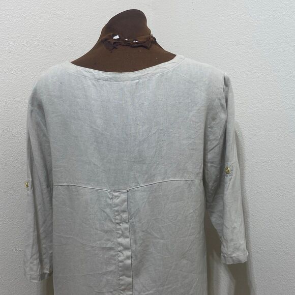 Ellen Tracy Cream Scoop Neck 1/4 Zip Linen Blouse Top Roll Tab 3/4 Sleeve Size L - Picture 8 of 12